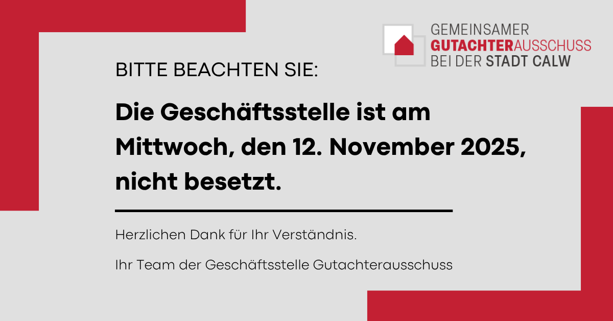 Bitte beachten Sie: Die Geschäftsstelle ist am Mittwoch, den 12.11.2025, nicht besetzt.